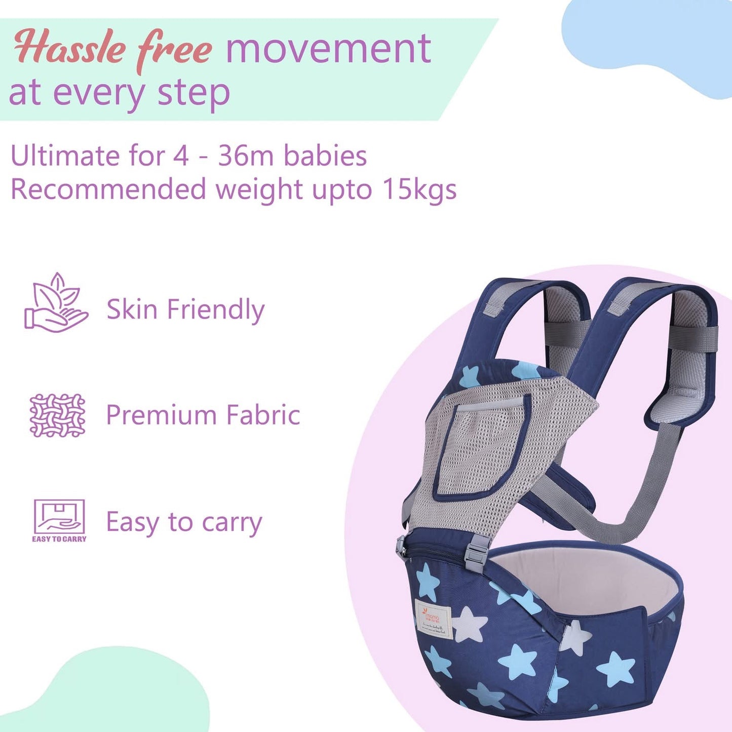 I mama premium korean stars baby carrier | Hip seat | detachable head support | storage