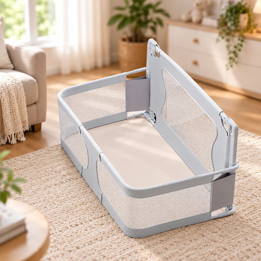Kidspark 3 in 1 Bedside Crib | Cosleeping Crib | Folding Cot with Mosquito Net | Breathable Mesh Window| Adjustable Height