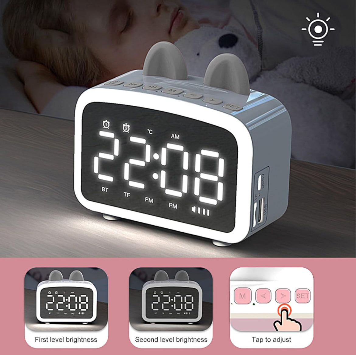 Premium quality digital alarm clock + Bluetooth speaker with nightlight