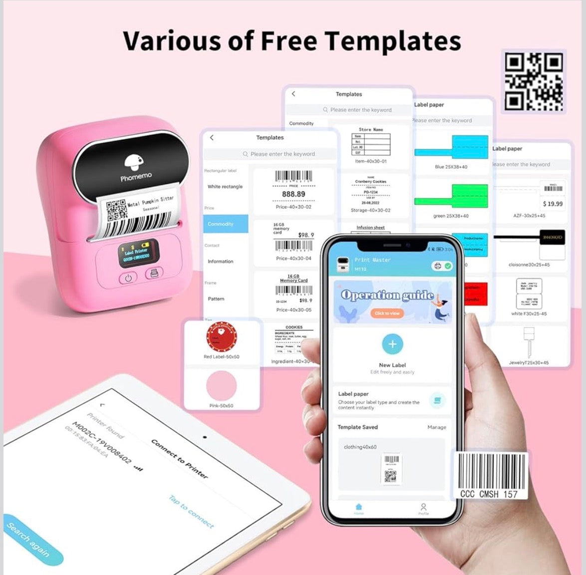 Portable mini wireless 203 dpi thermal label printer