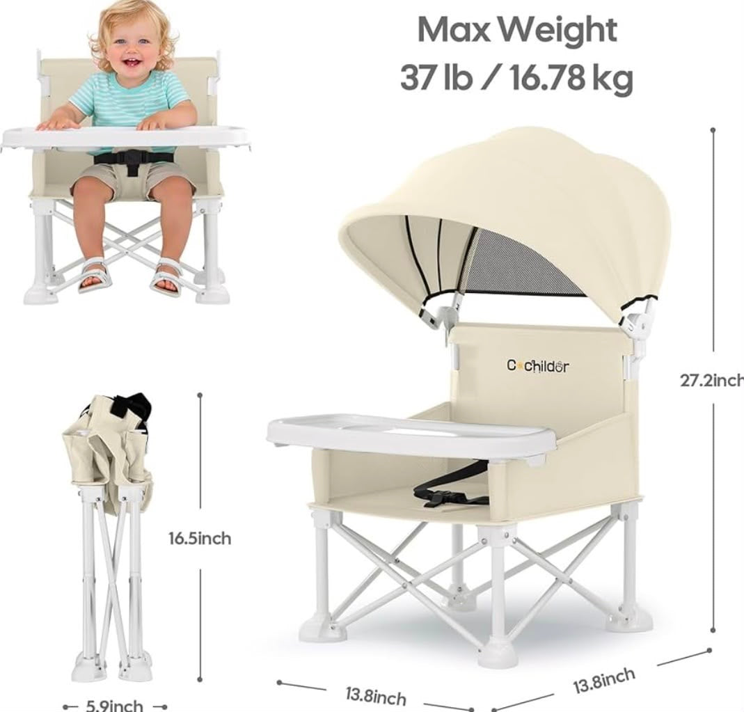 Kidspark Beachy Highchair | food tray | very portable | canopy | detachable