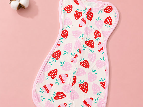 Kidspark Sleepie Pro | strawberry Premium Baby Swaddle Wrap | 1 TOG | Soft Breathable Newborn Sleep Sack | Anti-Startle Sleep Wrap | 0-6 month