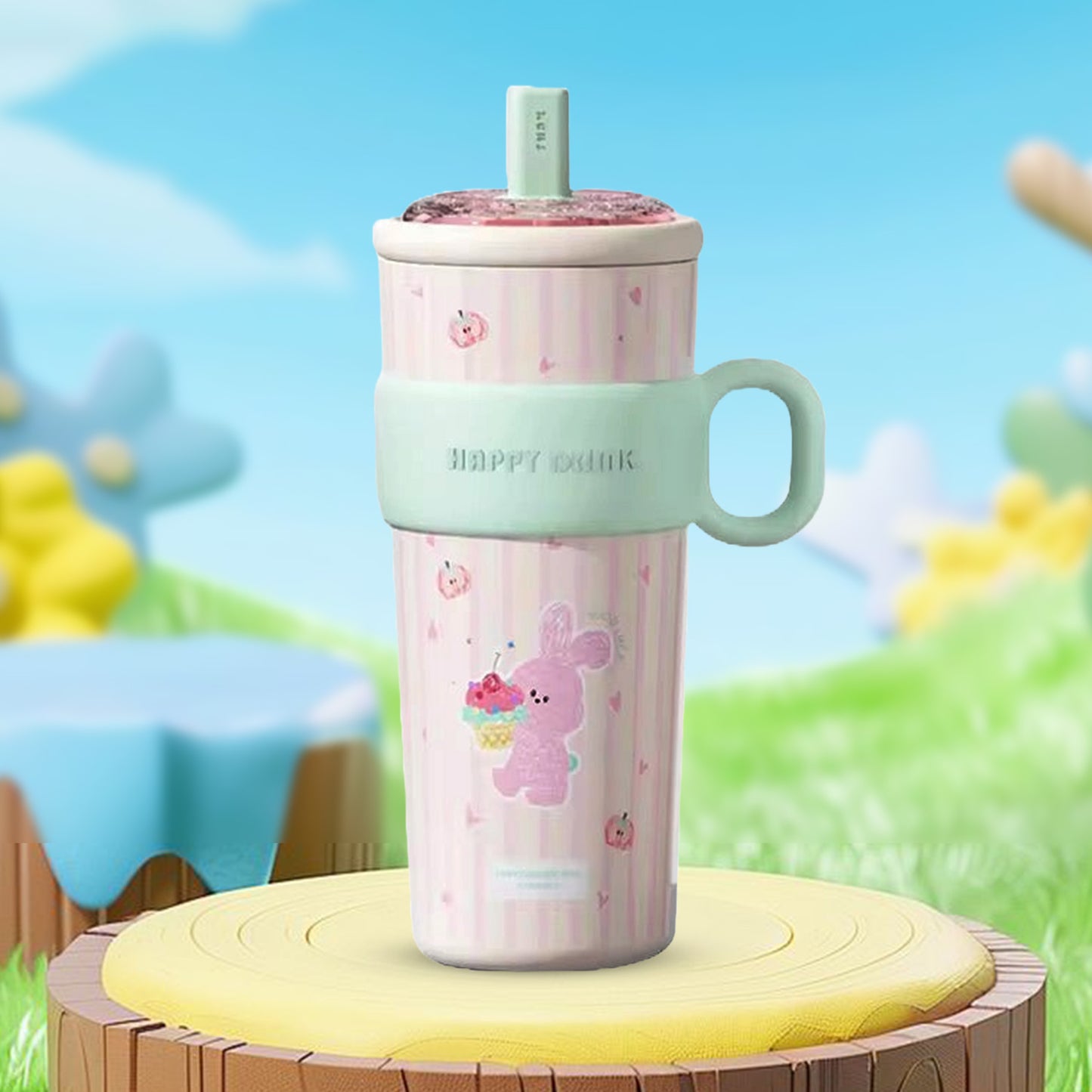 Happy drink! Steel thermos tumbler | Tea strainer | anti drop - 630 ml sipper