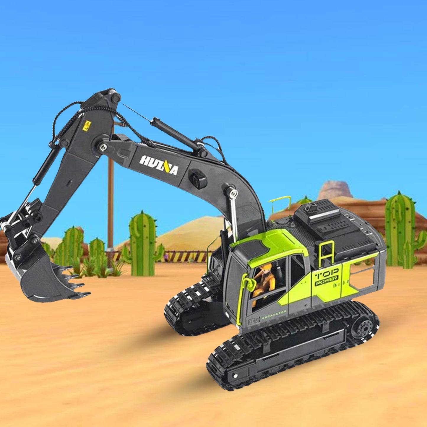 Huina 1661 1:18 Die-Cast Metal RC Excavator – 11CH Radio Control Construction Vehicle with Lights