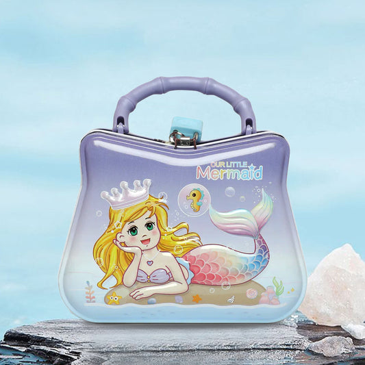 blue mermaid Small hand bag money bank with lock and key