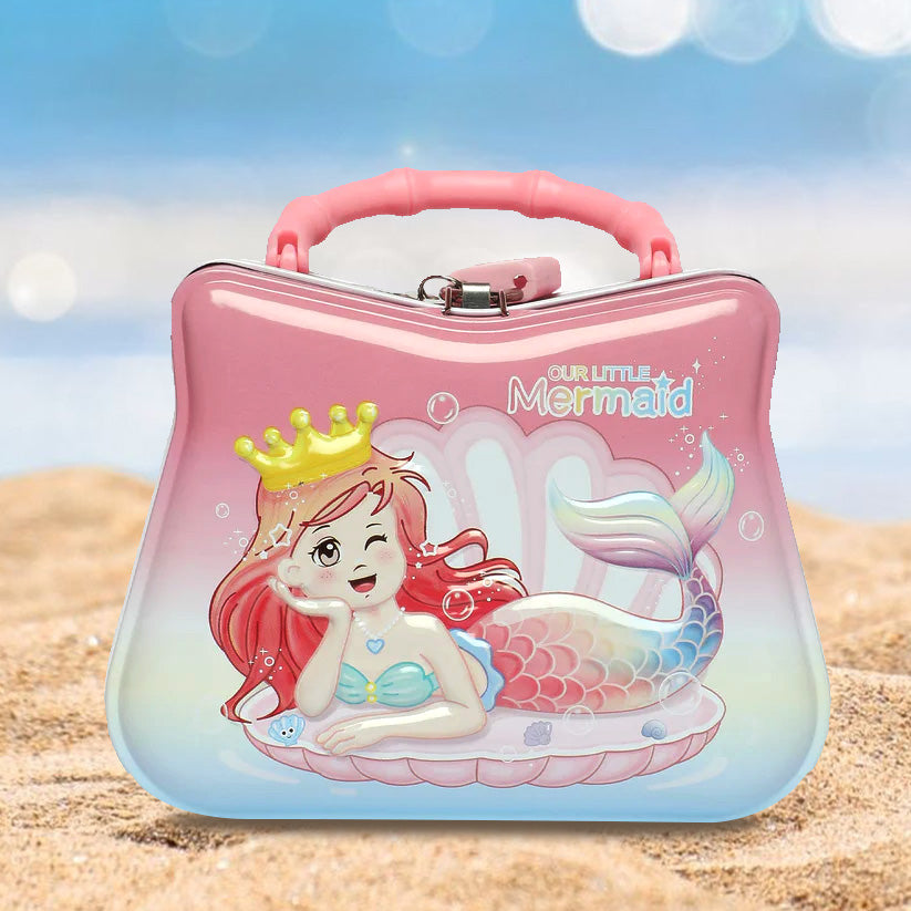 pink mermaid Small hand bag money bank with lock and key