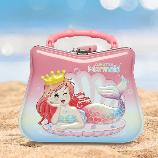 pink mermaid Small hand bag money bank with lock and key