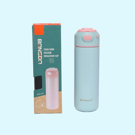 Premium quality vacuum stainless steel insulated sipper bottle lockable popup lid- 450ml (baby blue)