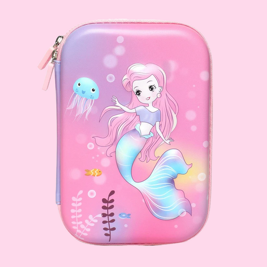 School Kids Hard Case mermaid  Print Pencil Pouch big size