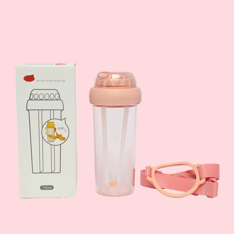 Dual sipper with strap slide to open bottle 560 mL (light pink)