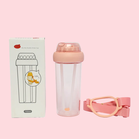 Dual sipper with strap slide to open bottle 560 mL (light pink)