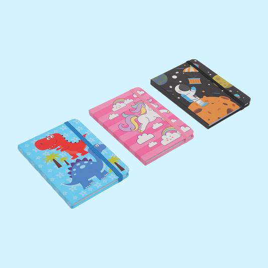 ZORSE fancy notebook with strap and whimsical illustrations, capturing a world of wonder Size- 8.5in X 6in LARGE(space, unicorn, dino-random print) - Kidspark