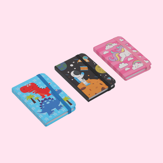 ZORSE fancy notebook with strap and whimsical illustrations, capturing a world of wonder Size- 4in X 3in SMALL (space, unicorn, dino) - Kidspark