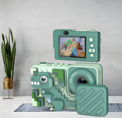 Kids Camera Dinosaur for years 3 to 8 Years Digital Camera for Children with Building Block Dual Lens 2.4 Inch HD Screen 64GB inbuilt music player and games