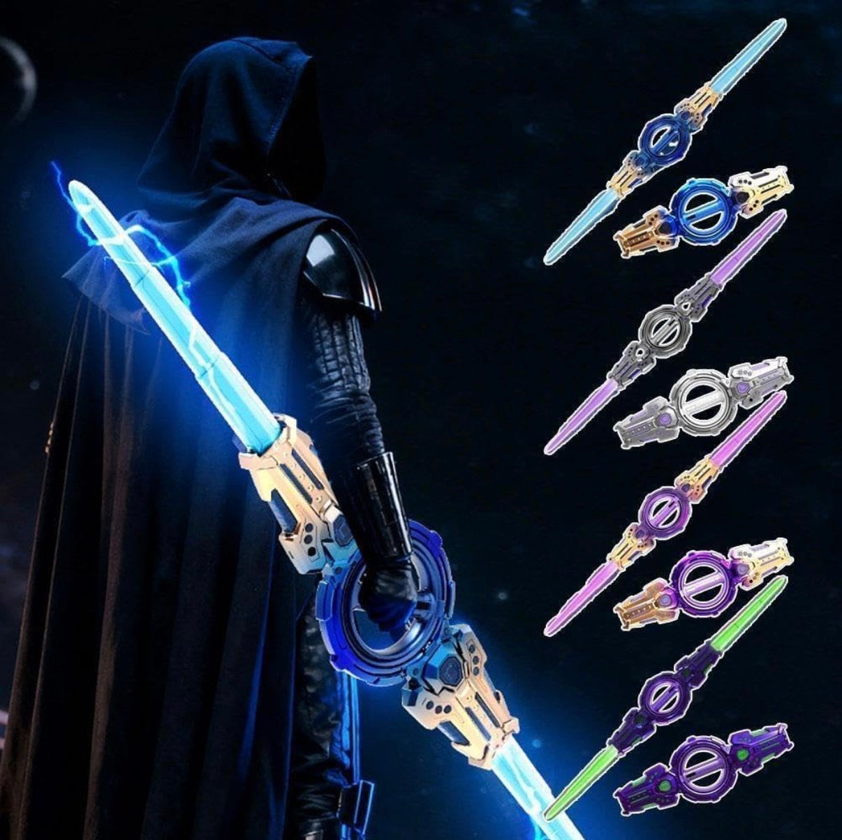 Fire Spin Sword Double-Edged Lightsaber Toy | 7-Color LED Lights & Sound | 360 spin