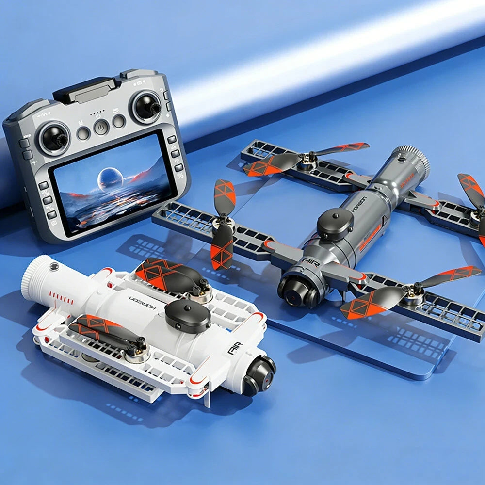 SHRC AE22 Aerospace Interstellar Spacecraft WiFi FPV with 4.3inch LCD Screen Controller HD Dual Camera Servo Gimbal 360 Obstacle Avoidance One Key Spray LED Brushless Foldable RC Drone Quadcopter RTF