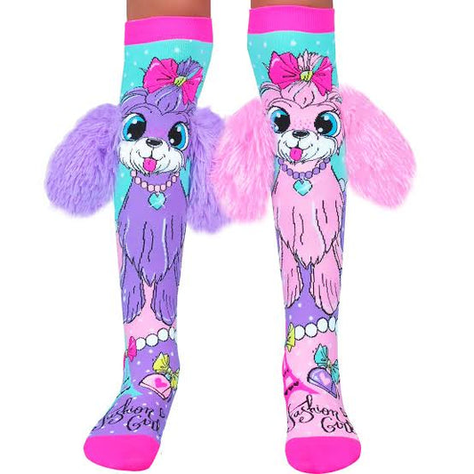 Premium quality 3D knee high puppy socks (pink purple)