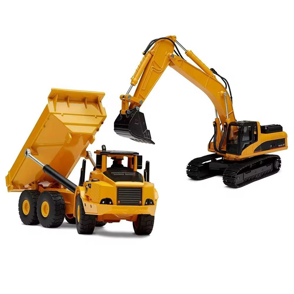 HUINA 1611 1:50 metal diecast excavator & dump truck static model