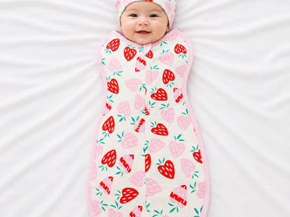 Kidspark Sleepie Pro | strawberry Premium Baby Swaddle Wrap | 1 TOG | Soft Breathable Newborn Sleep Sack | Anti-Startle Sleep Wrap | 0-6 month
