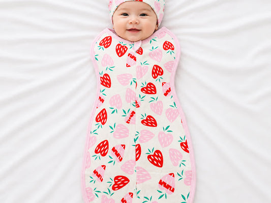 Kidspark Sleepie Pro | strawberry Premium Baby Swaddle Wrap | 1 TOG | Soft Breathable Newborn Sleep Sack | Anti-Startle Sleep Wrap | 0-6 month