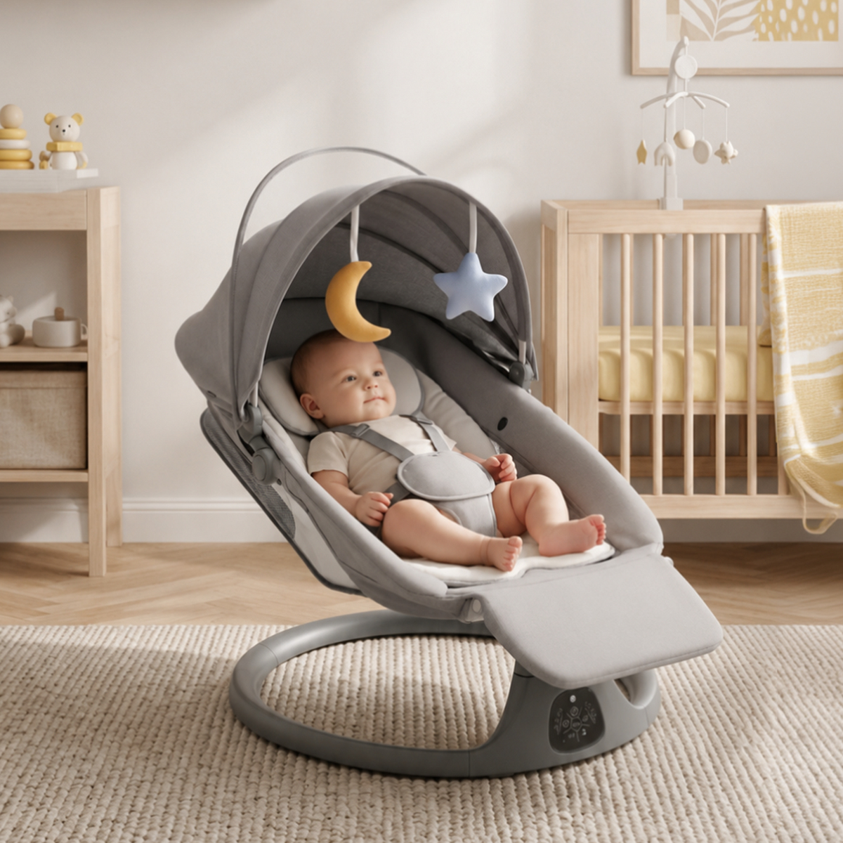 Baby Swing for Infants, Bluetooth Infant Swing with Music Speaker, Bluetooth Remote Control Timing Function with 5 Speeds, 4 Seat Positions,10 Music, 5 Point Harness Belt, recliner