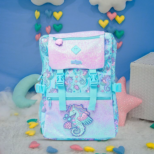 Big 18’’ Smiggle Pink Blue -Sea Horse Backpack - Luxury Quality