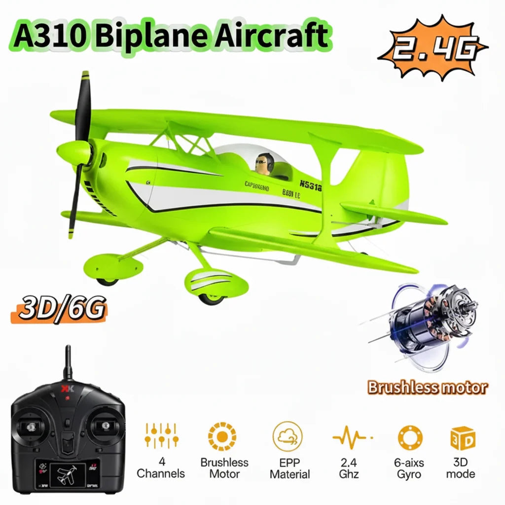 WLtoys A310 Beech D17S RC Airplane 4CH Brushless 3D/6G with 6-Axis Gyro – 1 Battery