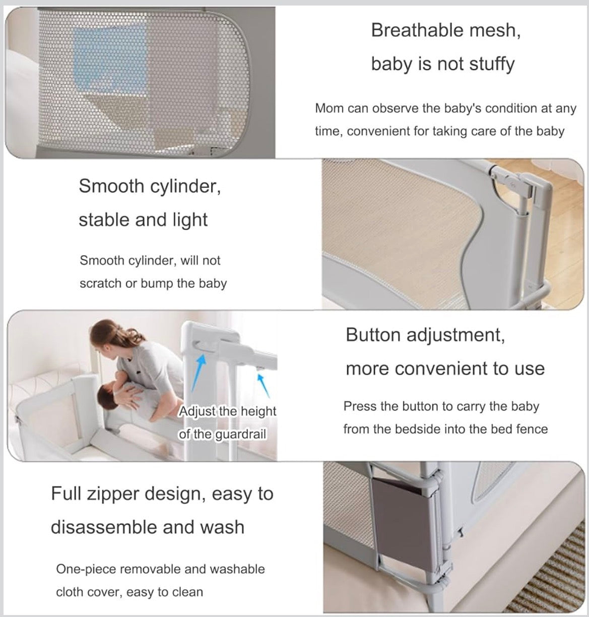 Kidspark 3 in 1 Bedside Crib | Cosleeping Crib | Folding Cot with Mosquito Net | Breathable Mesh Window| Adjustable Height