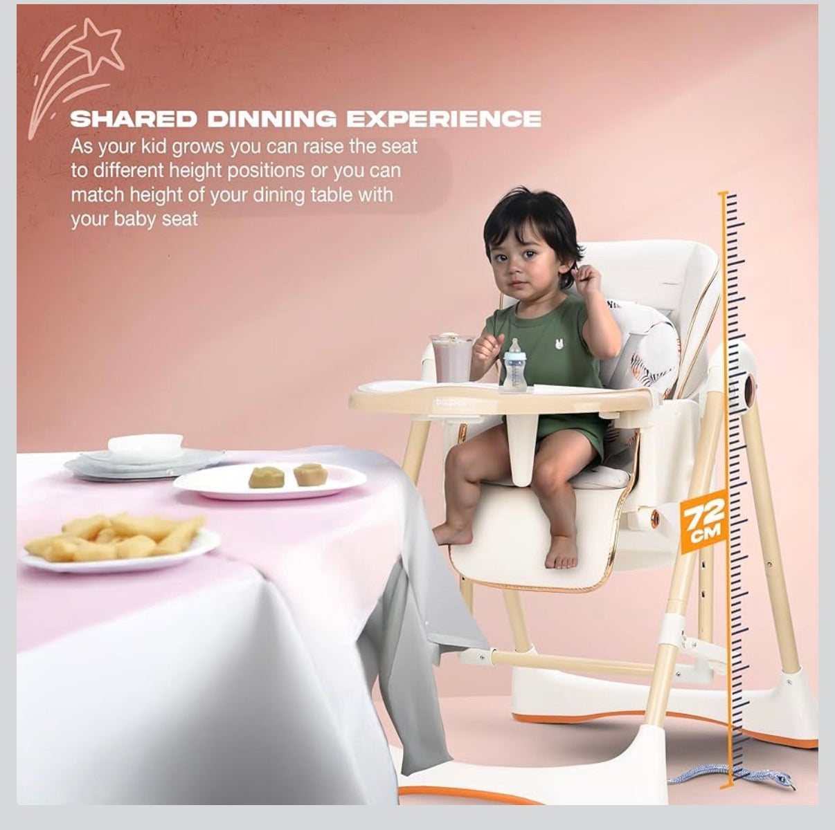 3-in-1 Convertible High Chair for Kids Adjustable Baby Feeding Chair with Swing | Recline | Detachable Tray | 5-Point Harness | Foldable Design | Multi-Height & Footrest Settings 6 Months to 5 Years
