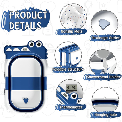 Portable baby bath tub 0-5 years | cushion | temperature monitor | EU standards quality