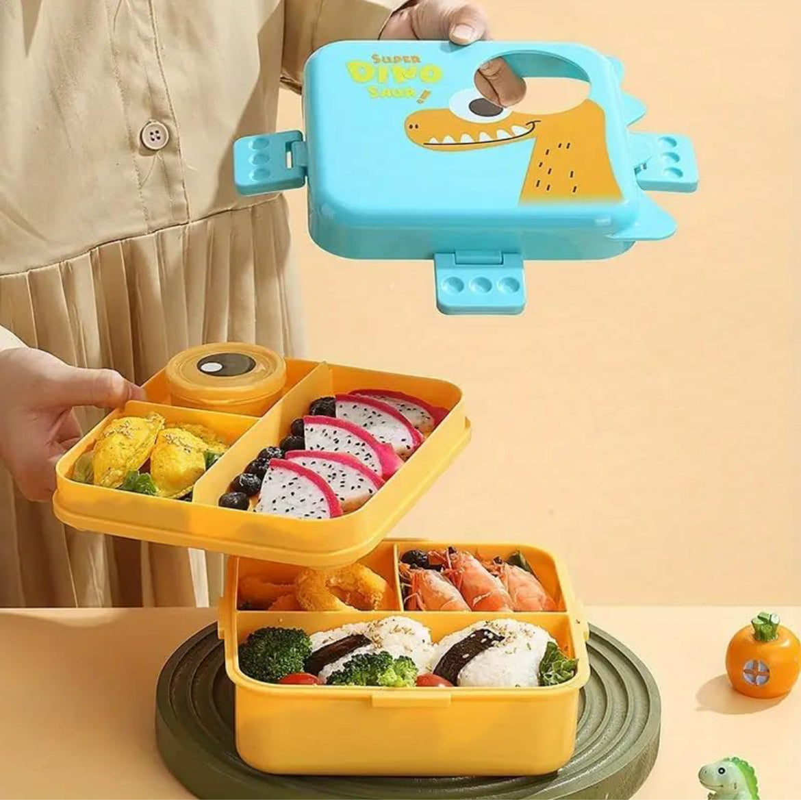 3D Dino plastic 5 compartment, leak-proof,800 ml lunchbox (BPA FREE)