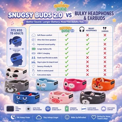Snugsy Buds 2.0 | wireless headphones for white noise/music | eye mask