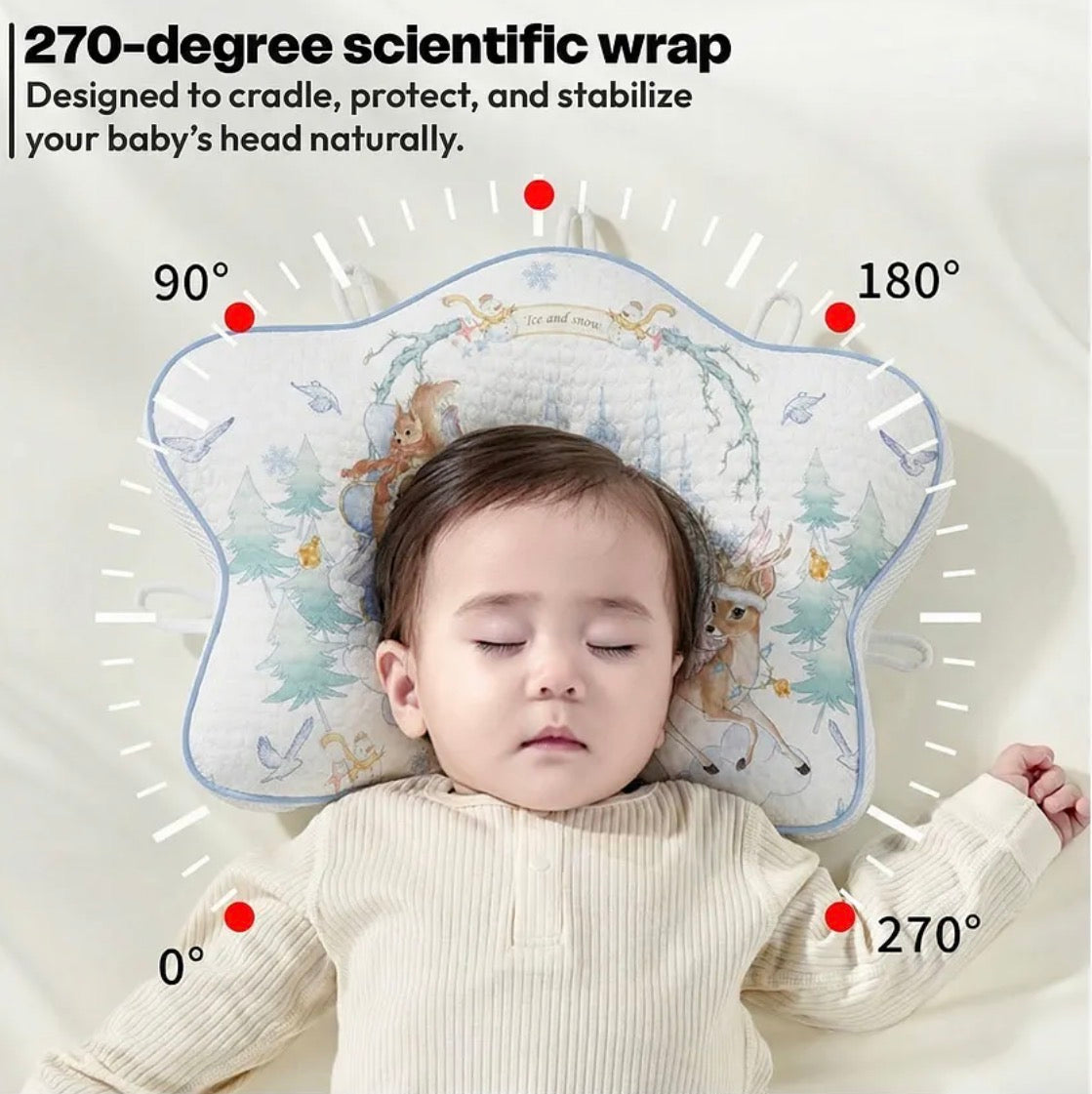 Kidspark Baby Head Shaping Pillow for Newborns, Breathable Infant Flat Head Support Pillow mustard seeds filled