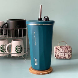 TYESO Tumbler with Straw, Stainless Steel, Wide Mouth, Vacuum Insulated - 600 ml - Kidspark