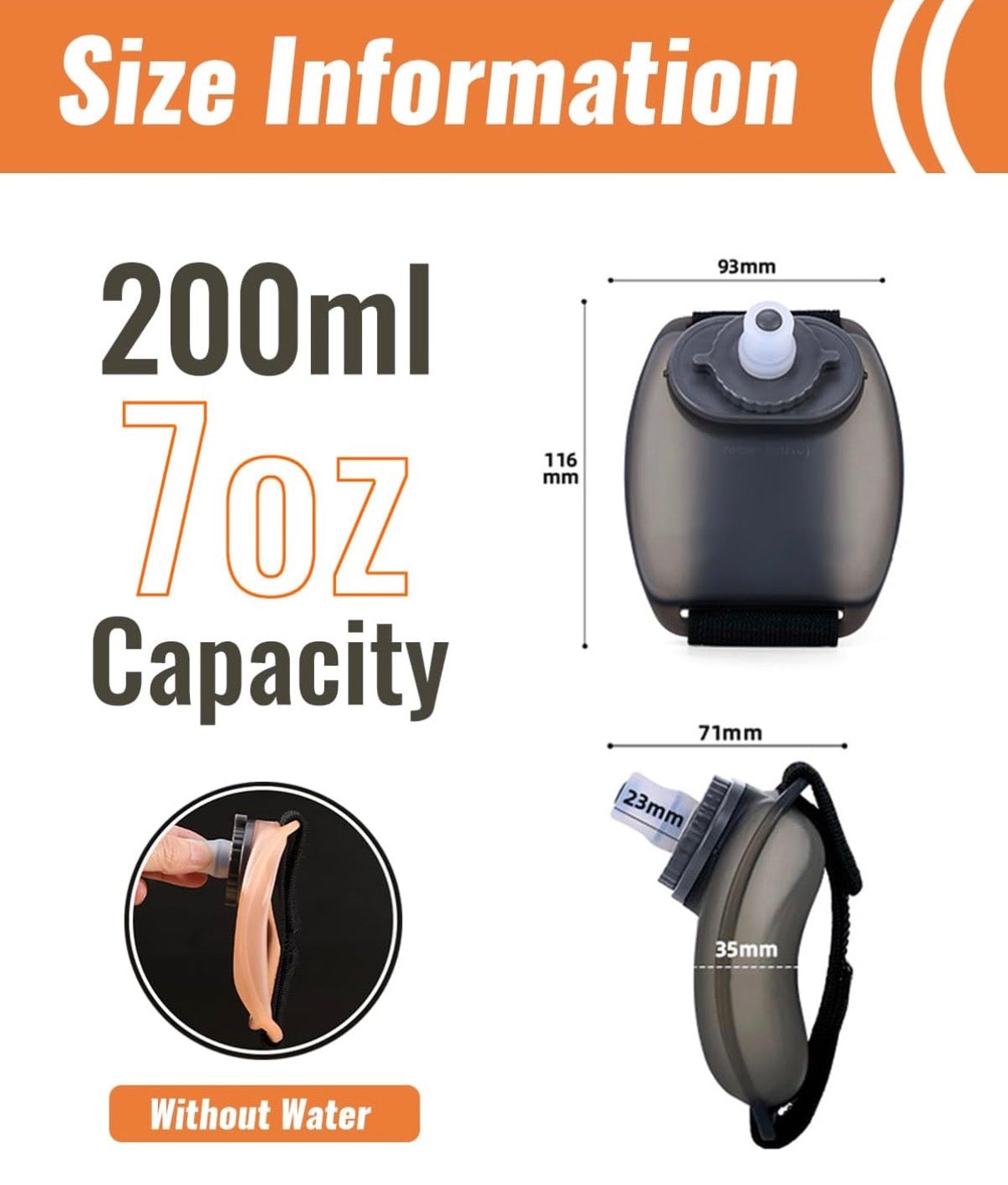 Running Wrist Water Bottle | Portable  | silicone | Running Cycling | Travel (200ml,7oz)