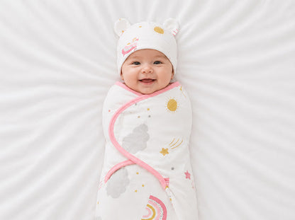 Kidspark new born bloom swaddle and cap set | 0-6 months | 0.5 TOG
