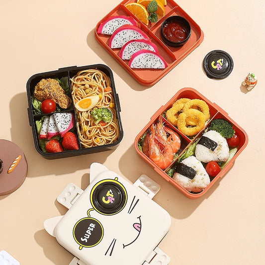 Super cute plastic bento 3D cat 5 compartment , leak-proof, 800 ml lunchbox (BPA free) - Kidspark