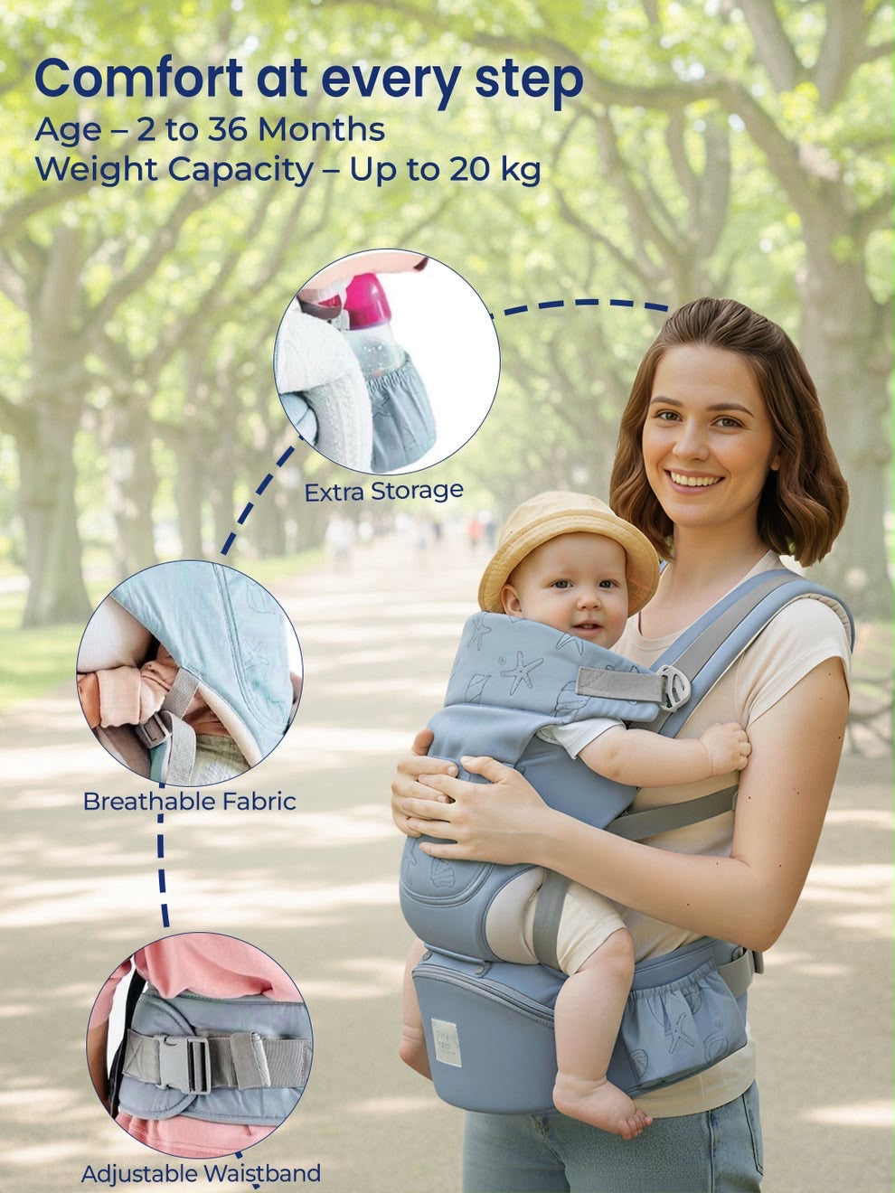 Kidspark loveme baby carrier | super adjustable | premium materials | cradle position