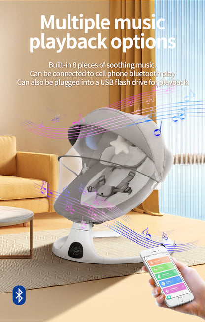 Baby Swing for Infants, Bluetooth Infant Swing with Music Speaker, Bluetooth Remote Control Timing Function with 5 Speeds, 3 Seat Positions,10 Music, 5 Point Harness Belt
