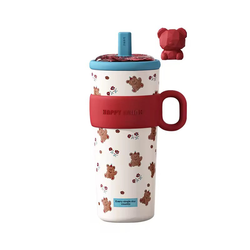 Happy drink! Steel thermos tumbler | Tea strainer | anti drop - 630 ml sipper
