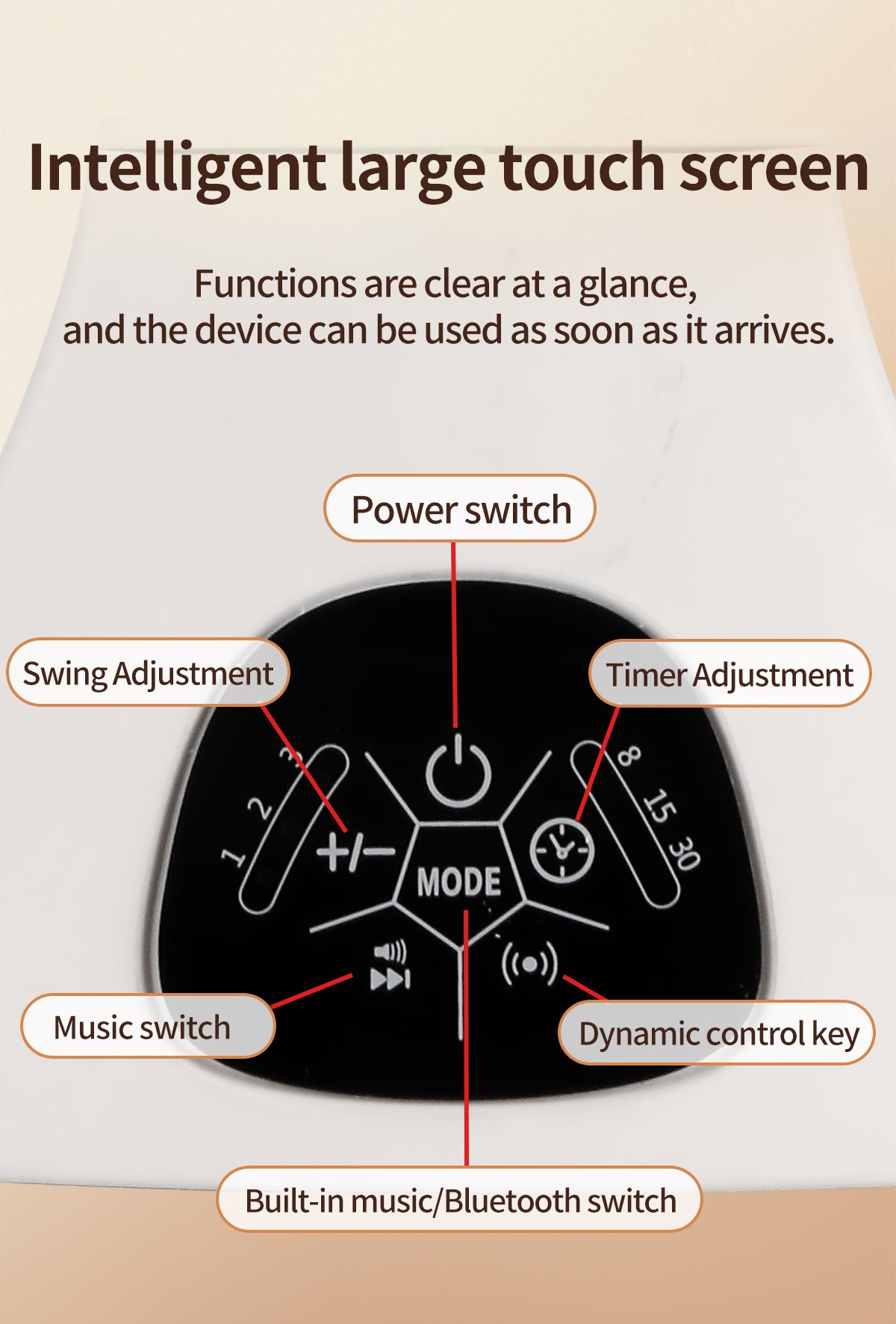 Baby Swing for Infants, Bluetooth Infant Swing with Music Speaker, Bluetooth Touch Screen/Remote Control Timing Function with 5 Speeds, 3 Seat Positions,10 Music, 5 Point Harness Belt