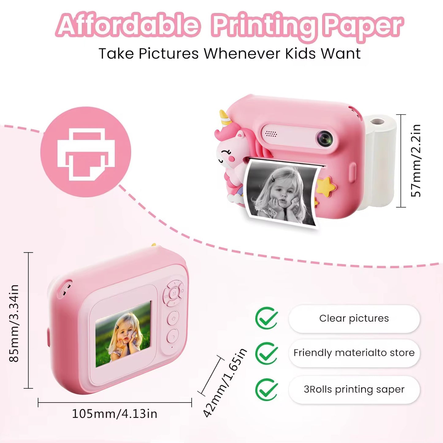Print camera | 1080P | MP3 player | graffiti | games | stickers | 6 X zoom