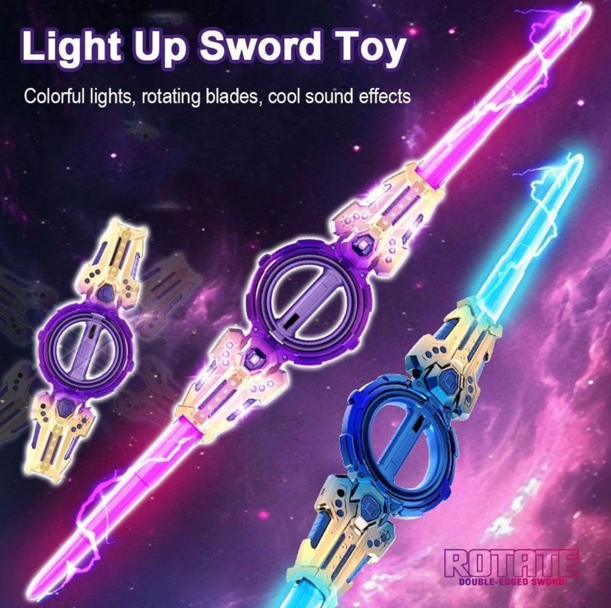 Fire Spin Sword Double-Edged Lightsaber Toy | 7-Color LED Lights & Sound | 360 spin