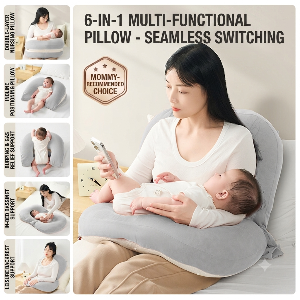 Kidspark 6-in-1 Multifunctional Baby Nursing Pillow | Free Hands | Inclined to Prevent Spitting Up and Regurgitation | Newborn Feeding Pillow
