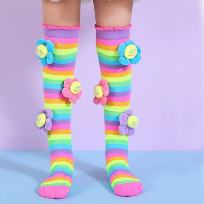 Premium quality 3D knee high sunflower socks for girls