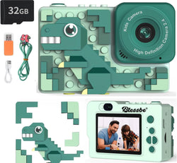 Kids Camera Dinosaur for years 3 to 8 Years Digital Camera for Children with Building Block Dual Lens 2.4 Inch HD Screen 64GB inbuilt music player and games - Kidspark