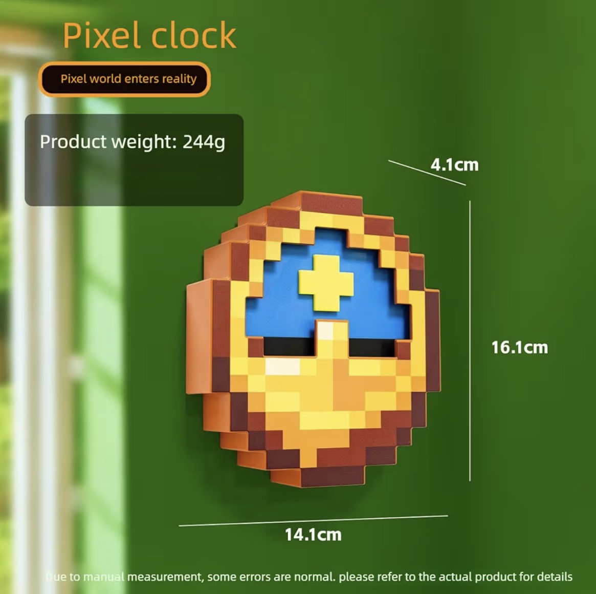 Minecraft Pixelated Clock, Pixelated World Clock Decoration, Room Decoration, Multifunctional Hanging Clock