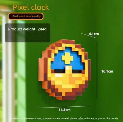 Minecraft Pixelated Clock, Pixelated World Clock Decoration, Room Decoration, Multifunctional Hanging Clock