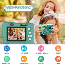 Kids Camera Dinosaur for years 3 to 8 Years Digital Camera for Children with Building Block Dual Lens 2.4 Inch HD Screen 64GB inbuilt music player and games - Kidspark