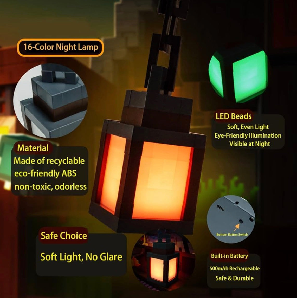Mini Lamp Minecraft Minecraft detachable hanging lamp | 16 colour LED – Kidspark
